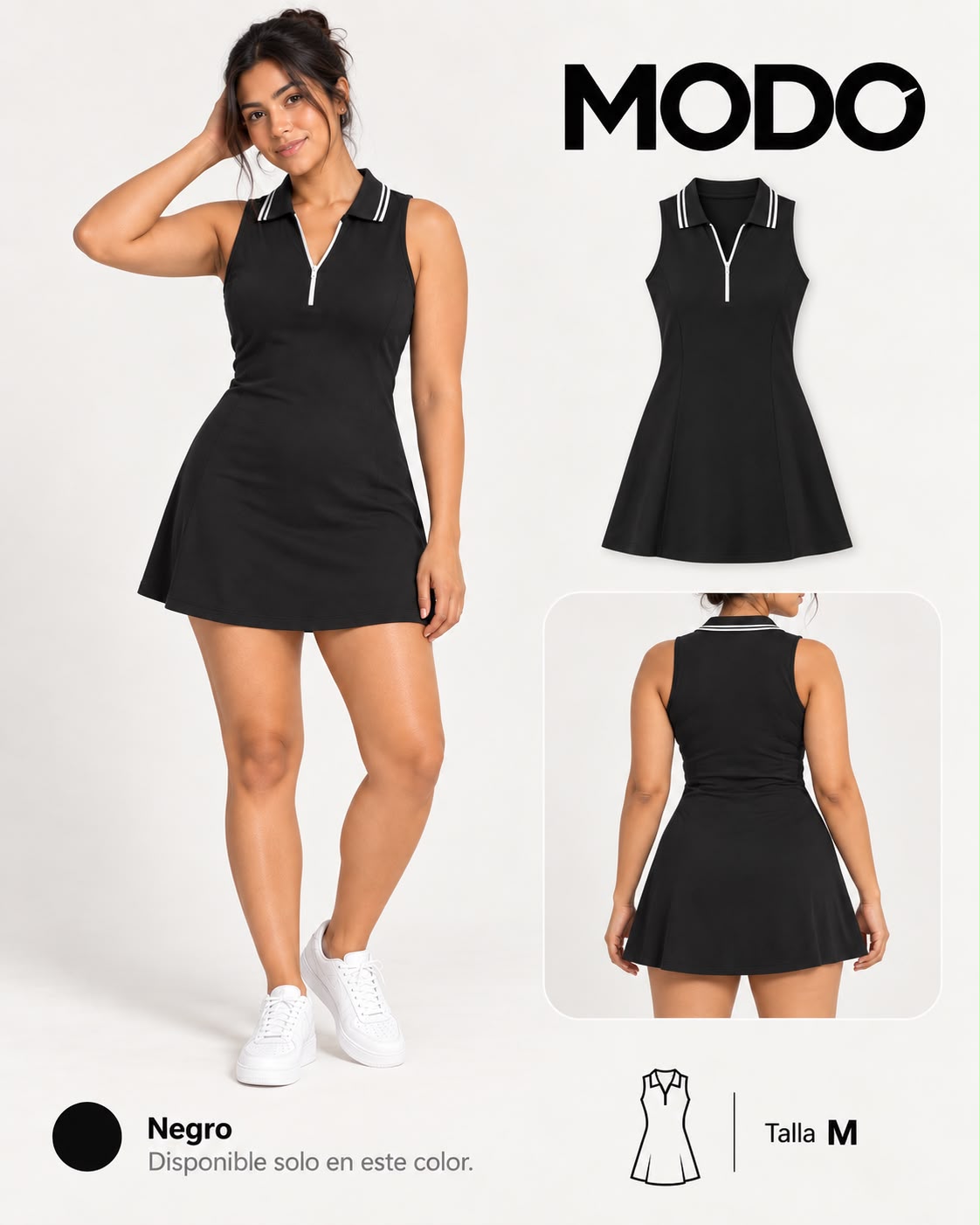 Vestido deportivo negro con cuello y cremallera