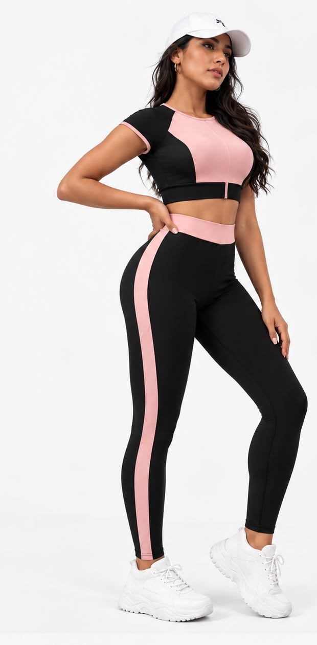 Conjunto deportivo negro y rosa