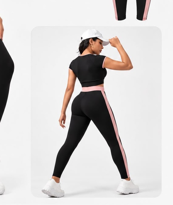 Conjunto deportivo negro y rosa — vista 3