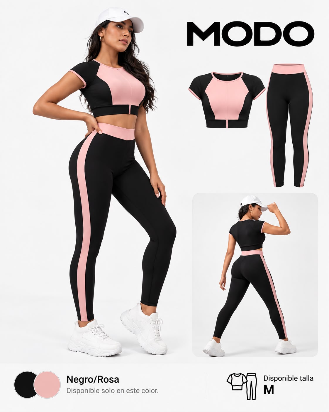 Conjunto deportivo negro y rosa