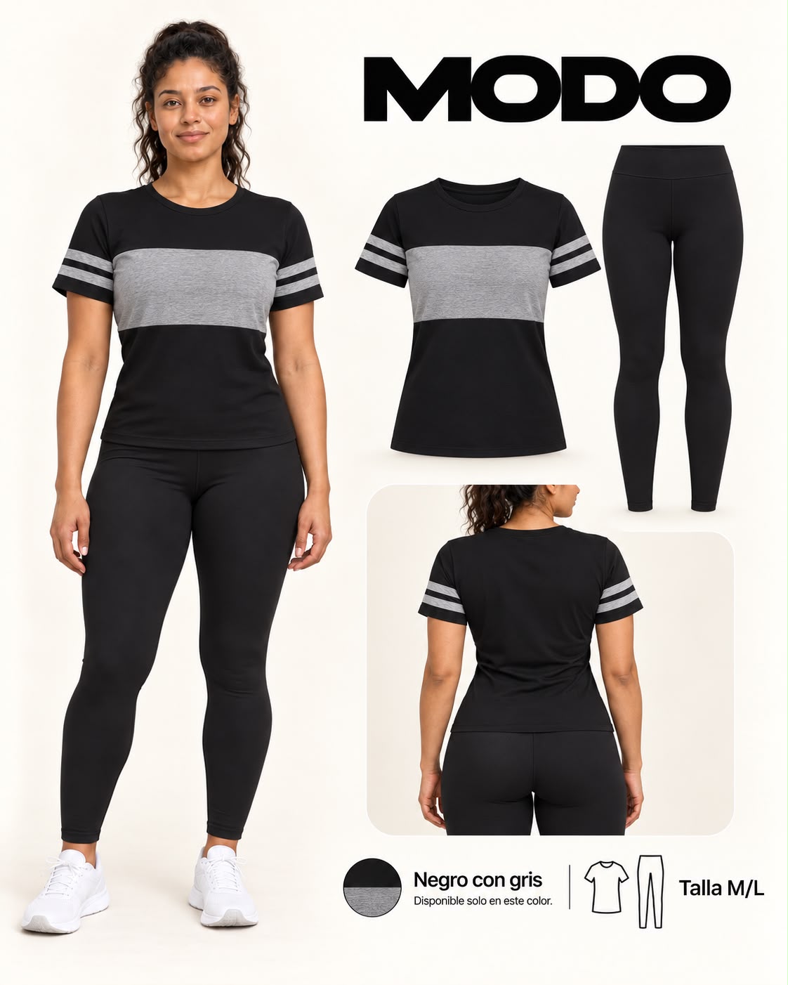 Conjunto camiseta + legging negro con gris