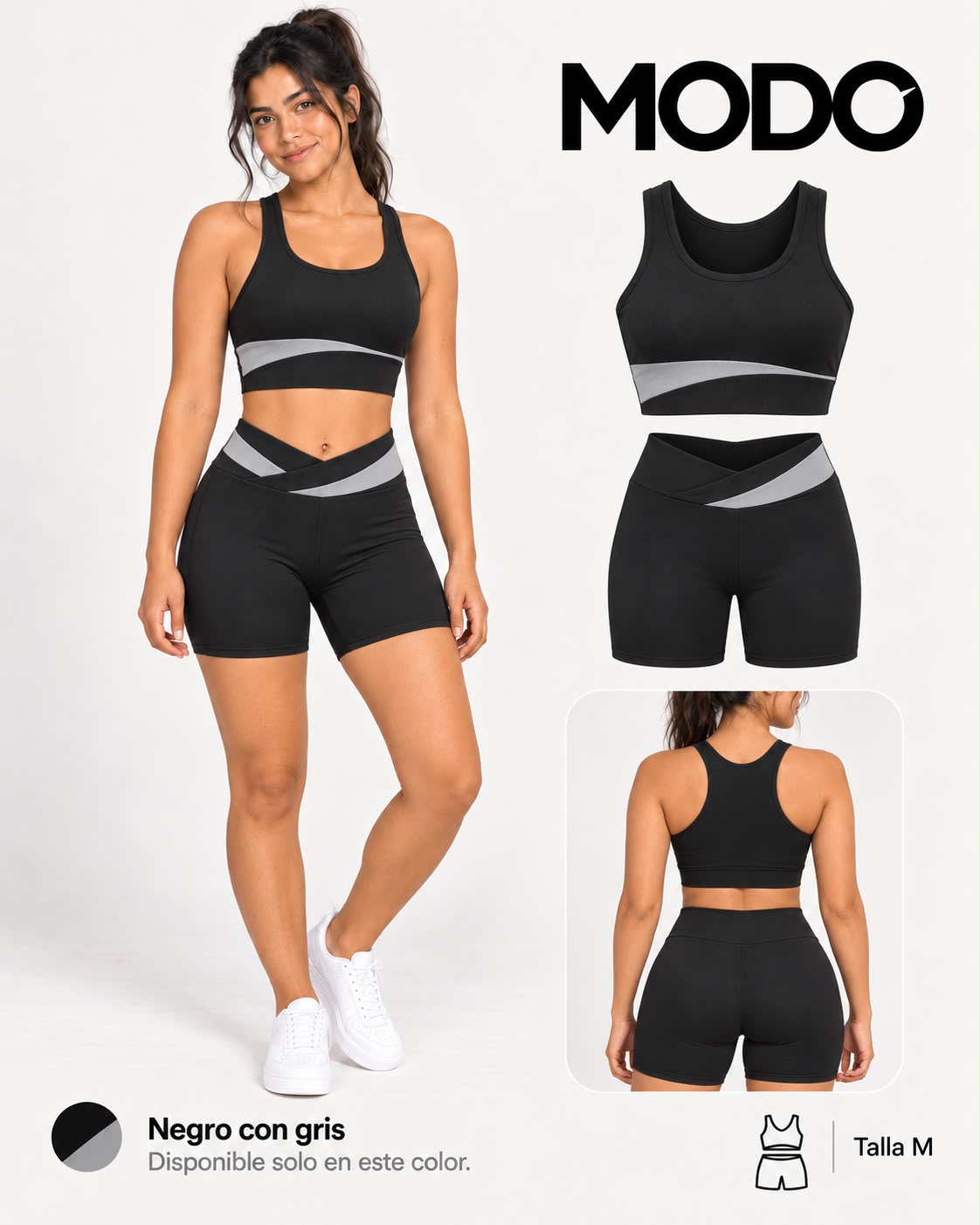 Conjunto top + short negro con gris